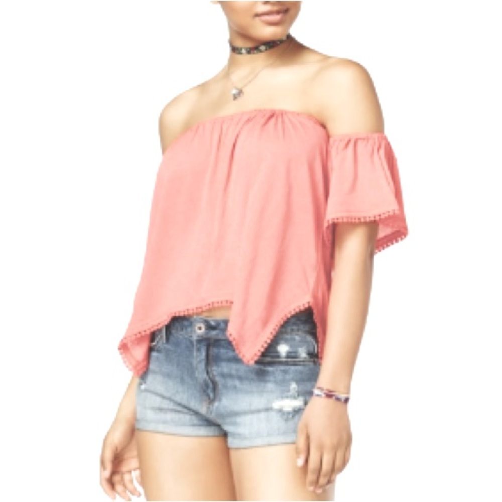 American Rag Juniors Off The Shoulder Crop Top Topical Peach